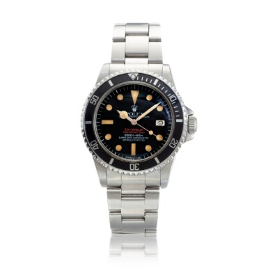 View full screen - View 1 of Lot 18. Reference 1665 'Double Red' Sea-Dweller, A stainless steel automatic wristwatch with date and bracelet, Circa 1977 勞力士 1665型號 'Double Red' Sea-Dweller 精鋼自動上鏈鍊帶腕錶備日期顯示,約1977年製.
