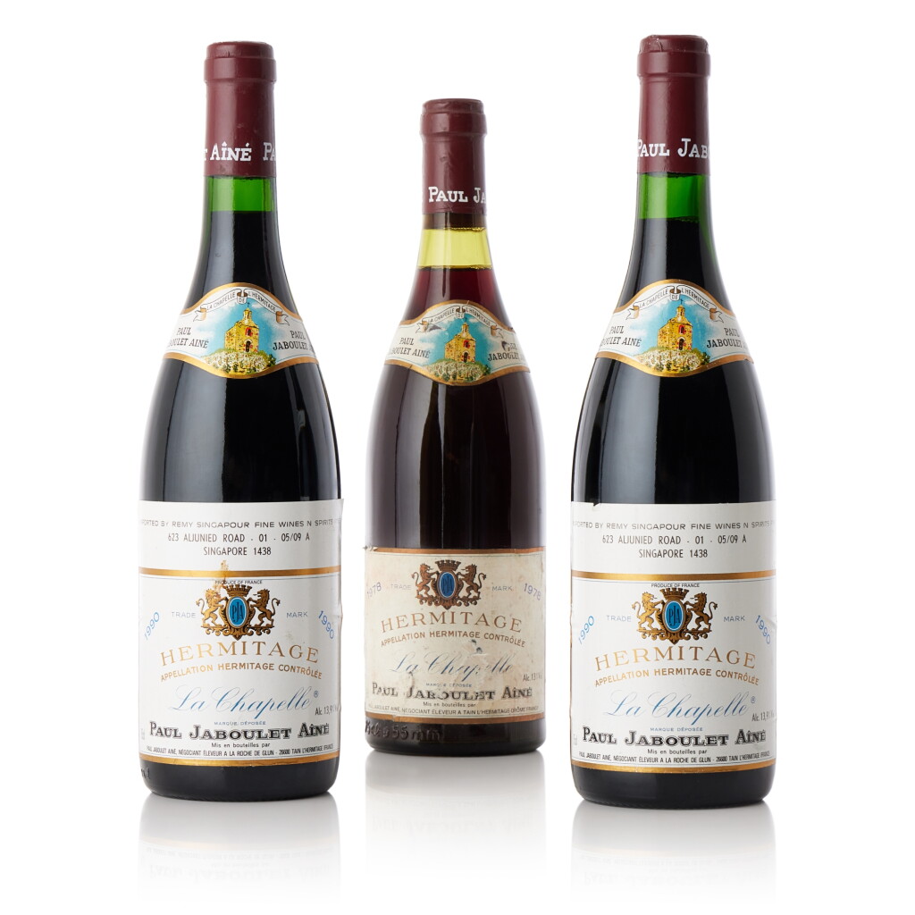 View full screen - View 1 of Lot 8759. Hermitage, La Chapelle 1990 and 1978 Paul Jaboulet Aîné (3 BT).