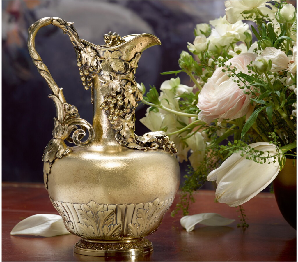 View full screen - View 1 of Lot 11. A GEORGE IV SILVER-GILT CLARET JUG, JOHN BRIDGE FOR RUNDELL, BRIDGE AND RUNDELL, LONDON, 1828.