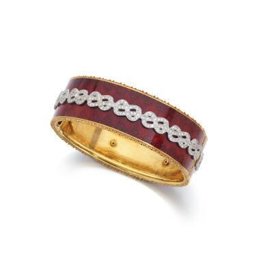 View full screen - View 1 of Lot 891. Enamel and diamond bangle.