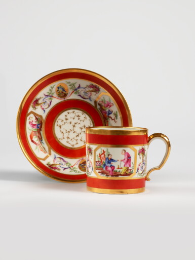 View full screen - View 1 of Lot 684. A Sèvres (Hard-Paste) Porcelain Cup and Saucer (Gobelet litron et soucoupe), circa 1793-95.