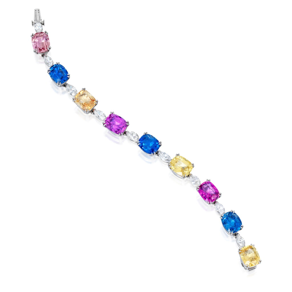 View full screen - View 1 of Lot 4. Retailed by Cartier | Multi-Colored Sapphire and Diamond Bracelet.