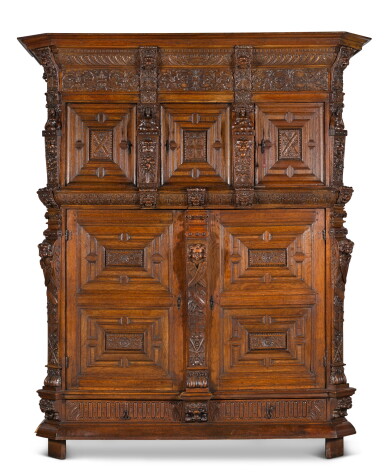 View full screen - View 1 of Lot 5. A Flemish Renaissance style carved oak cabinet (buffet à cinq portes), probably Antwerp.