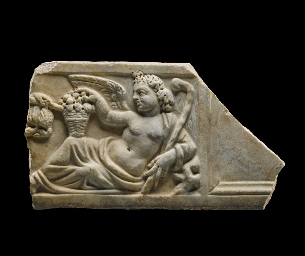 View full screen - View 1 of Lot 167. A Roman Marble Season Sarcophagus Lid Fragment, 3rd quarter of the 3rd Century A.D..