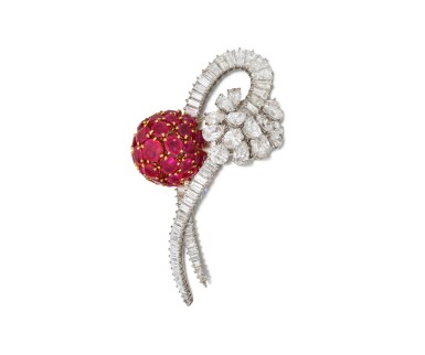 View full screen - View 1 of Lot 65. Harry Winston | Ruby and Diamond Brooch 海瑞溫斯頓 紅寶石配鑽石別針.