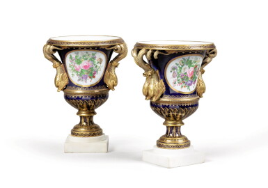 View full screen - View 1 of Lot 181. A pair of Paris (Duc D'Angouleme) campana-shaped vases,.
