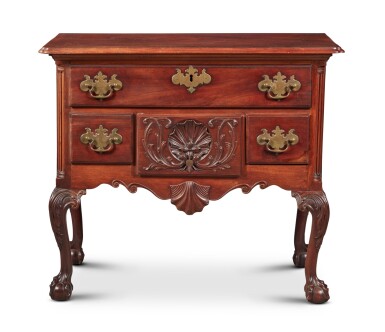 View full screen - View 1 of Lot 1526. Exceptional Chippendale Carved and Figured Mahogany Dressing Table, Carving Attributed to John Pollard (1740-1787), Philadelphia, Pennsylvania, Circa 1770.