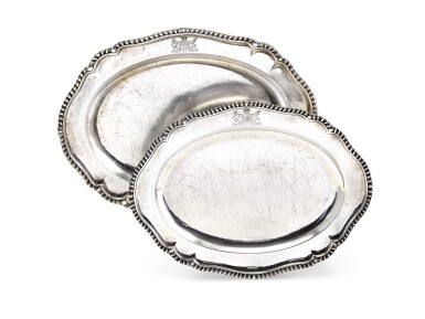 View full screen - View 1 of Lot 215. A pair of George III silver meat dishes in sizes, probably William Cripps, London, 1765.