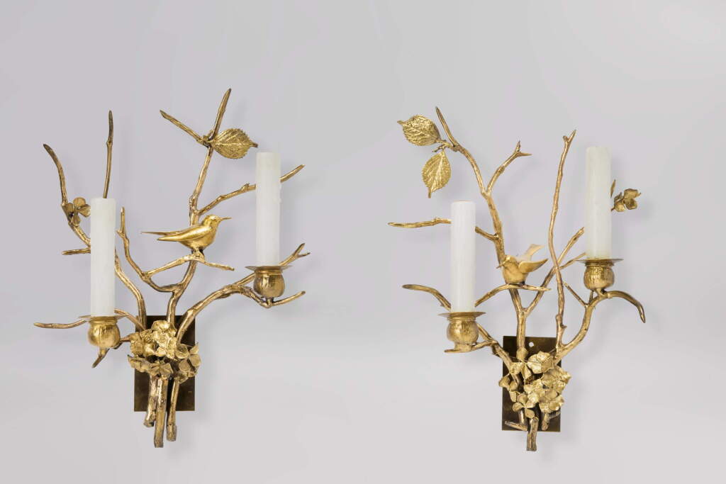 View full screen - View 1 of Lot 208. A Pair of Unique "Oiseaux" Two-Light Sconces.