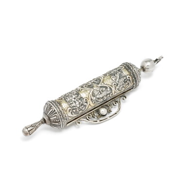 View full screen - View 1 of Lot 202. An Austrian Silver Esther Scroll Case, late 19th century.