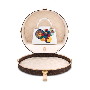 View full screen - View 1 of Lot 6. Beatriz Milhazes Unique Edition Lambskin, Calfskin and Karung Artycapucines MM Enamel and Light-Gold Hardware and Its Custom Boîte Chapeau, 2022.