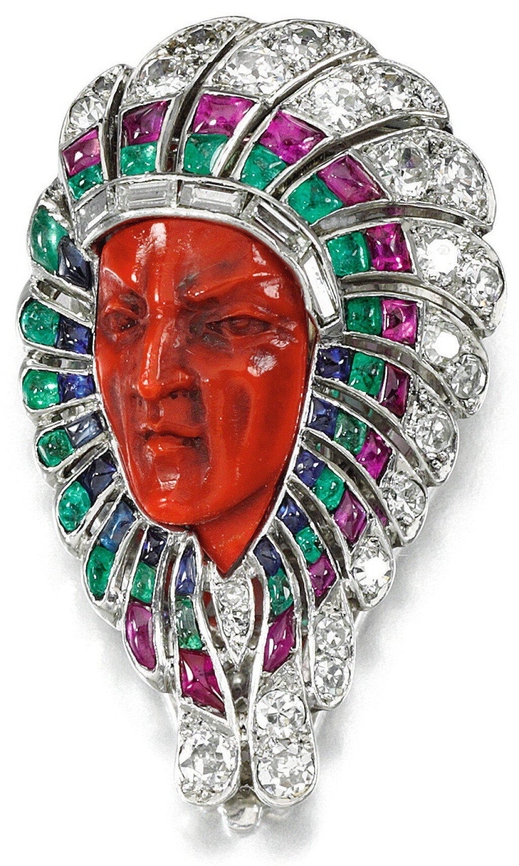 View full screen - View 1 of Lot 123. PURPURINE, GEM SET AND DIAMOND BROOCH.