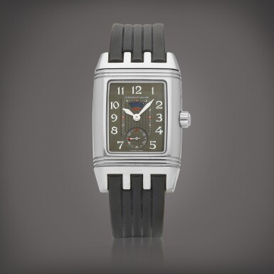 View full screen - View 1 of Lot 8772. Reverso, Reference 296.8.74 | A stainless steel and diamond-set reversible dual time zone wristwatch with day and night indication, Circa 2000 | 積家 | Reverso 型號296.8.74 | 精鋼鑲鑽石可翻轉兩地時間腕錶,備晝夜顯示,約2000年製.