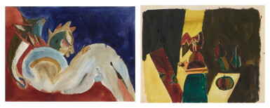 View full screen - View 1 of Lot 257. Hombre y pescado & Dama con cochino y sandías: Two Works .