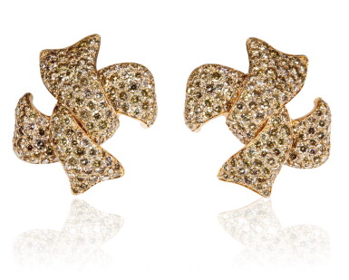 View full screen - View 1 of Lot 16. Pair of diamond ear clips, Michele della Valle.