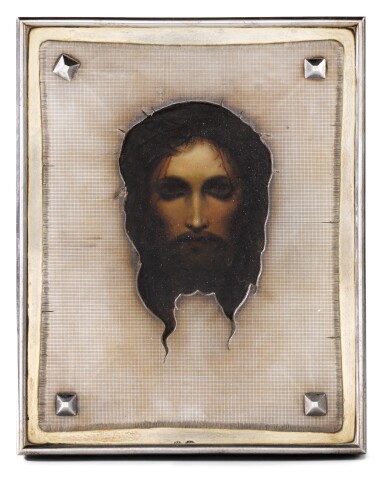 View full screen - View 1 of Lot 228. A parcel-gilt silver icon of The Holy Face, maker Cyrillic 'IG', St Petersburg, 1908-1917.