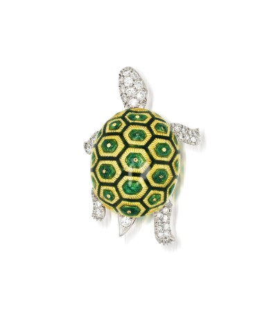 View full screen - View 1 of Lot 72. Enamel and diamond brooch | Broche émail et diamants.