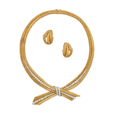 View full screen - View 1 of Lot 404. Gold and Diamond 'Cheveux D'Ange' Necklace and Pair of Earclips, France | 梵克雅寶 | 黃金配鑽石 'Cheveux D'Ange' 項鏈及耳環一對,法國.
