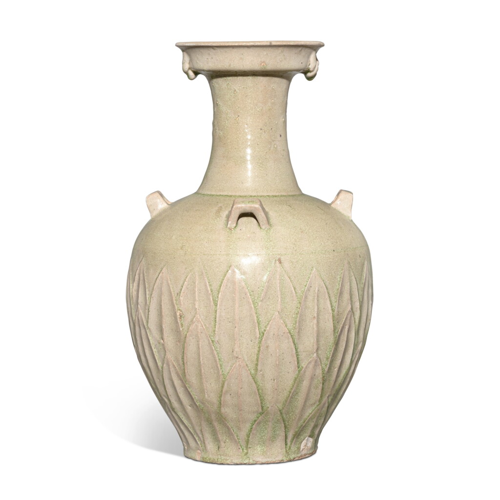 View full screen - View 1 of Lot 147. A large and rare green-glazed 'lotus' vase, Northern and Southern dynasties.