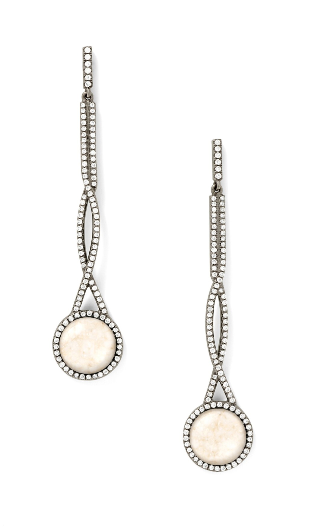 View full screen - View 1 of Lot 18. Monique Péan | Pair of 18 Karat White Gold, Bone and Diamond Earrings.