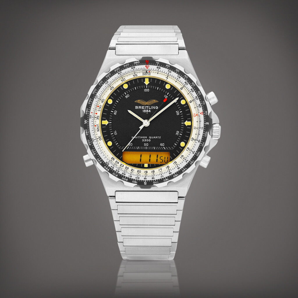 View full screen - View 1 of Lot 8849. Navitimer Jupiter Quartz 3300, Reference 80971 | A stainless steel multi function wristwatch with bracelet, Circa 1985 | 百年靈 | Navitimer Jupiter Quartz 3300 型號80971 | 精鋼多功能鏈帶腕錶,約1985年製.