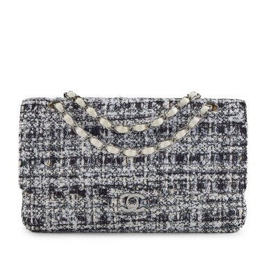View full screen - View 1 of Lot 169. Navy Blue, Light Blue, Off White and White Quilted Tweed Timeless Classic Medium Double Flap Ruthenium Hardware, 2004-2005.