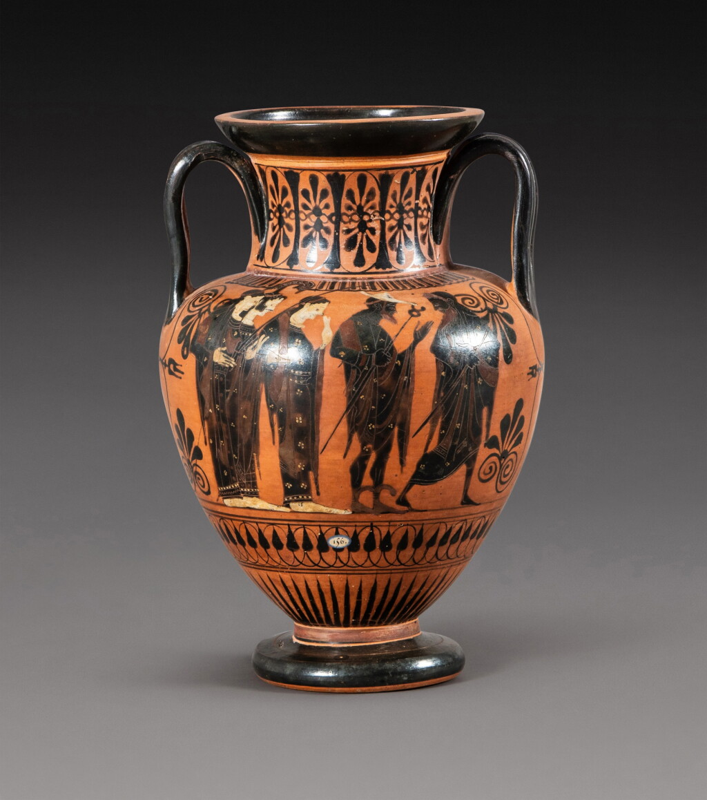 View full screen - View 1 of Lot 4. An Attic Black-figured Neck Amphora, circa 520-500 B.C. .