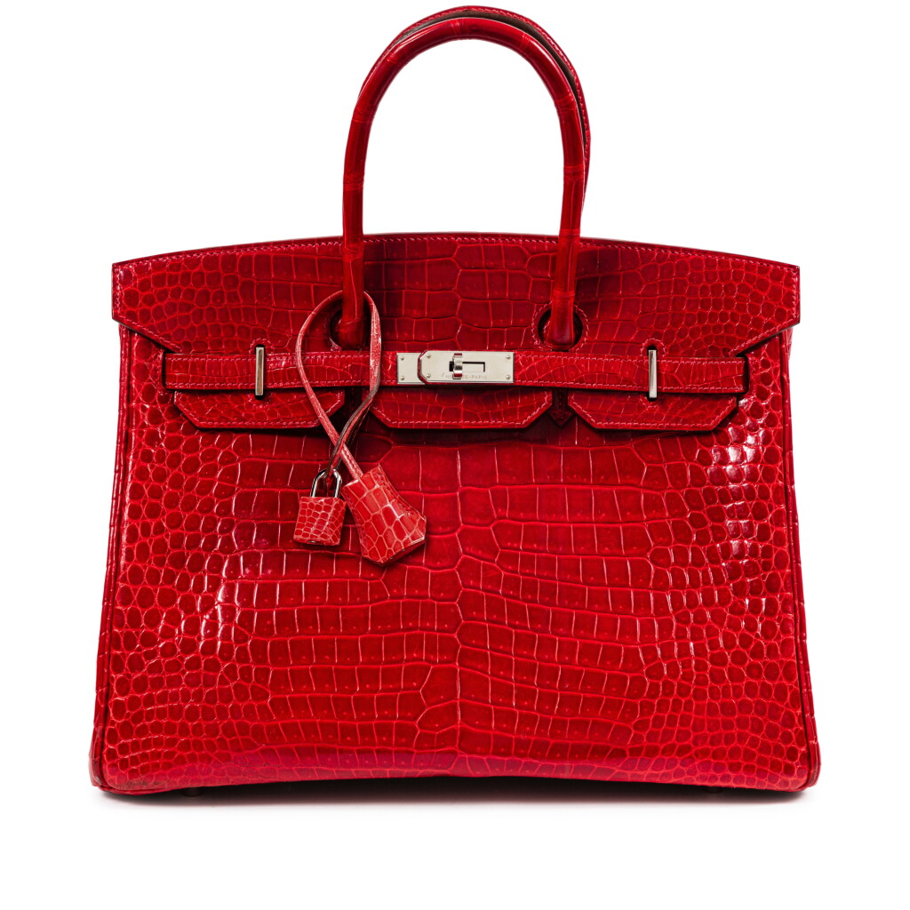 View full screen - View 1 of Lot 677. Rouge Braise Shiny Porosus Crocodile Birkin 35 Palladium Hardware, 2010.