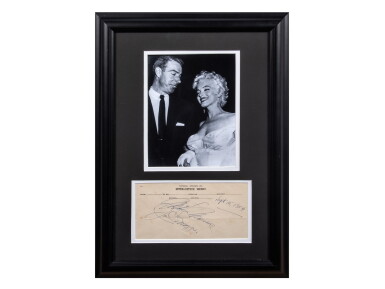View full screen - View 1 of Lot 16. 1954 Marilyn Monroe & Joe DiMaggio Autograph Display With Photo - 12 x 18" Framed Display (PSA/DNA).