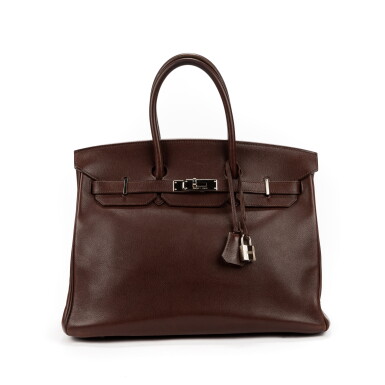 View full screen - View 1 of Lot 65. Havane Evercalf Leather Birkin 35 Palladium Hardware, 1989.
