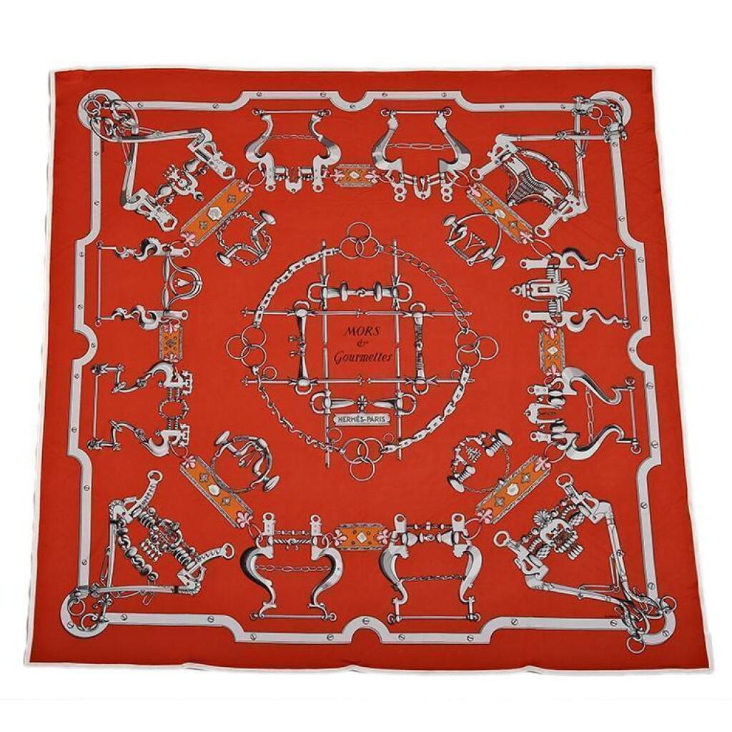 View full screen - View 1 of Lot 152. Hermès "Mors et Gourmettes" Scarf 90cm of Silk Jersey .
