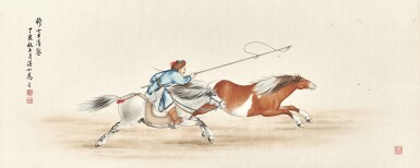 View full screen - View 1 of Lot 3057. 馬晉 Ma Jin | 套馬圖 Horse Taming.