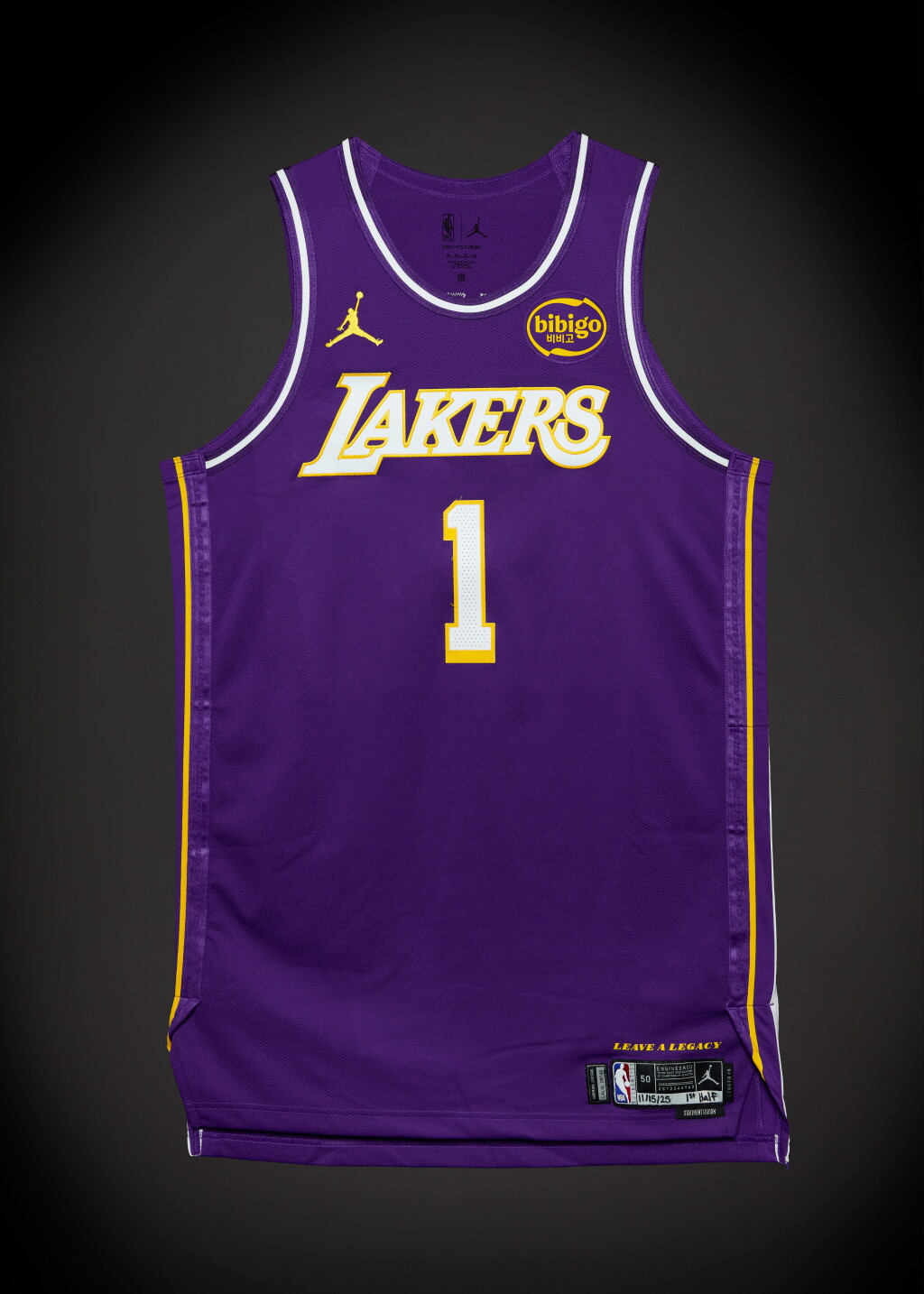 View full screen - View 1 of Lot 57. Adou Thiero ‘Rookie Debut’ Los Angeles Lakers 2025-2026 Game Worn Statement Edition Jersey.