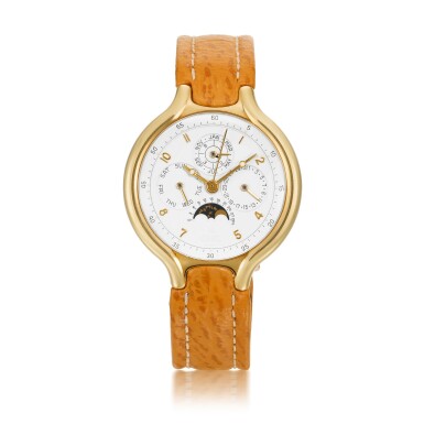 View full screen - View 1 of Lot 454. REFERENCE 8129960, BELUGA GOLD AUTOMATIC CENTRE SECONDS PERPETUAL CALENDAR WRISTWATCH WITH MOONPHASES CIRCA 1990.