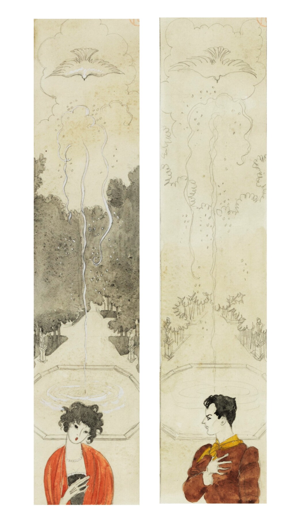 View full screen - View 1 of Lot 162. Two drawings: (i) Portrait d'homme dans un parc (ii) Portrait de femme dans un parc Deux dessins: (i) Portrait d'homme dans un parc (ii) Portrait de femme dans un parc.