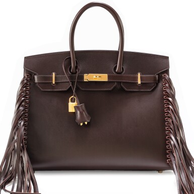 View full screen - View 1 of Lot 591. Limited Edition Chocolat Evergrain Birkin 35 Sellier Anate Gold Hardware, 2023.
