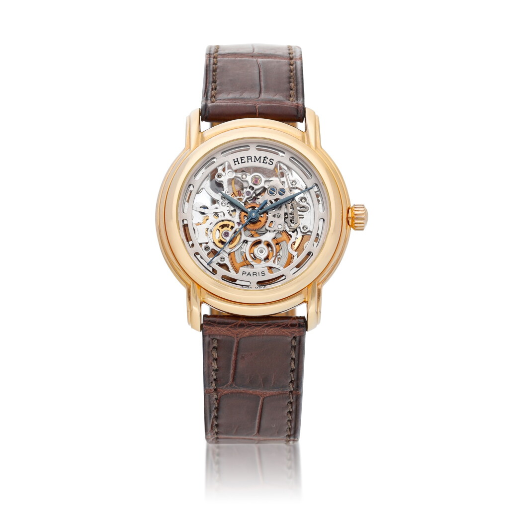 View full screen - View 1 of Lot 8047. Reference SM1.770 | A limited edition pink gold skeletonised wristwatch, Circa 2005 | 愛馬仕 | 型號SM1.770 | 限量版粉紅金鏤空腕錶,約2005年製.
