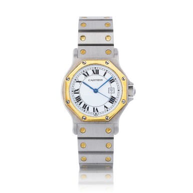 View full screen - View 1 of Lot 272. Lady's gold bracelet watches, 'Santos Octagon' and Panthère' | Montres bracelet de dame or, "Santos Octagon" et "Panthère".