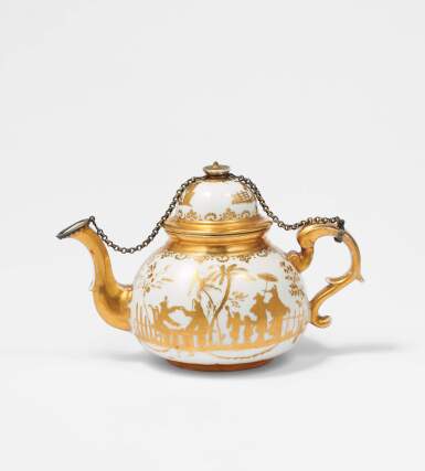 View full screen - View 1 of Lot 27. A Meissen Hausmaler Goldchinesen Teapot And Cover, Circa 1726-30.