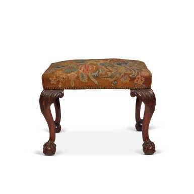 View full screen - View 1 of Lot 122. A Fine George II Carved Walnut Stool, Second Quarter 18th Century.