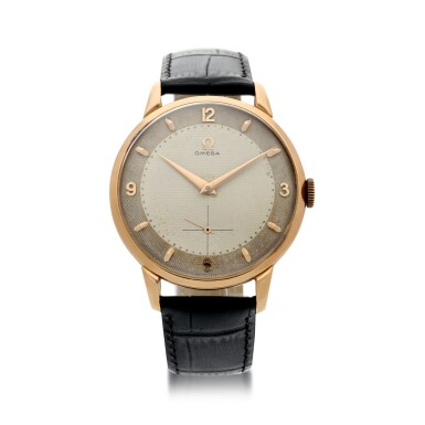View full screen - View 1 of Lot 138. OMEGA | REFERENCE 2687 A PINK GOLD WRISTWATCH, CIRCA 1947.