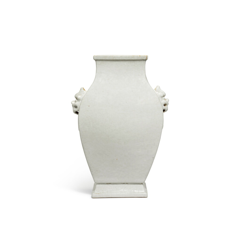 View full screen - View 1 of Lot 145. A rare Guan-type archaistic vase, Seal mark and period of Yongzheng | 清雍正 仿官釉方尊 《大清雍正年製》款.