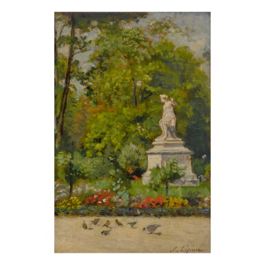 View full screen - View 1 of Lot 104. STANISLAS LÉPINE | AU JARDIN DU LUXEMBOURG AND LES QUAIS DE SEINE À PARIS - ÉTUDE: A DOUBLE-SIDED WORK.