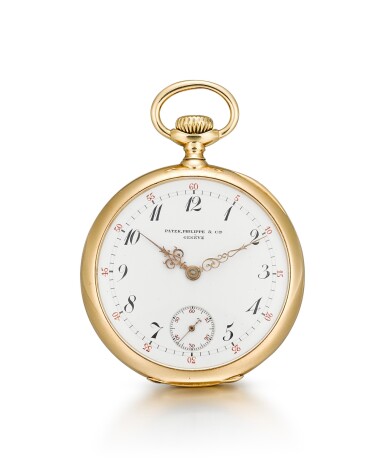 View full screen - View 1 of Lot 8090. PATEK PHILIPPE | A YELLOW GOLD OPENFACE KEYLESS WATCH WITH ENAMEL DIAL, CIRCA 1904.