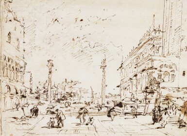 View full screen - View 1 of Lot 31. Recto: View of the Piazzetta, Venice, looking towards S. Giorgio Maggiore Verso: Study for a Madonna and Child and an adoring Saint, by Giovanni Battista Tiepolo (Venice 1696-1770 Madrid).