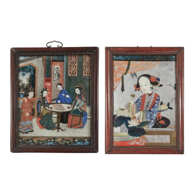 View full screen - View 1 of Lot 654. TWO CHINESE EXPORT REVERSE GLASS PAINTINGS, QING DYNASTY, 19TH CENTURY.