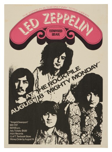 View full screen - View 1 of Lot 83. Led Zeppelin | A promotional poster for 1969 Toronto gigs.