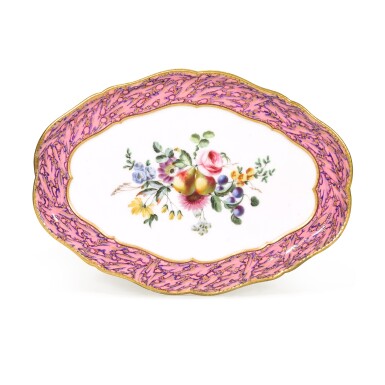View full screen - View 1 of Lot 154. A Sèvres rose marbré shaped oval tray (plateau du roi), 1761.