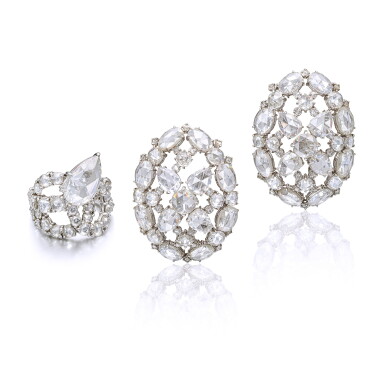 View full screen - View 1 of Lot 1490. Diamond Diamond Demi-Parure | Carnet | 鑽石 戒指 及 耳夾套裝.