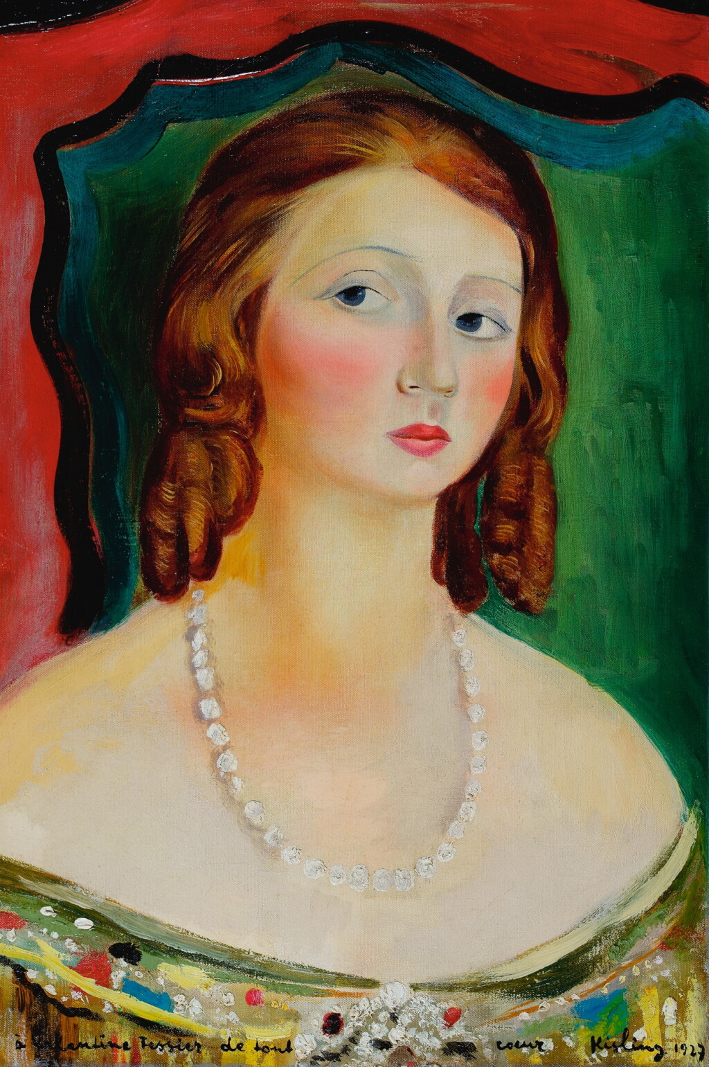 View full screen - View 1 of Lot 158. MOÏSE KISLING | PORTRAIT DE VALENTINE TESSIER (PORTRAIT DE FEMME DEVANT UN RIDEAU DE SCÈNE).